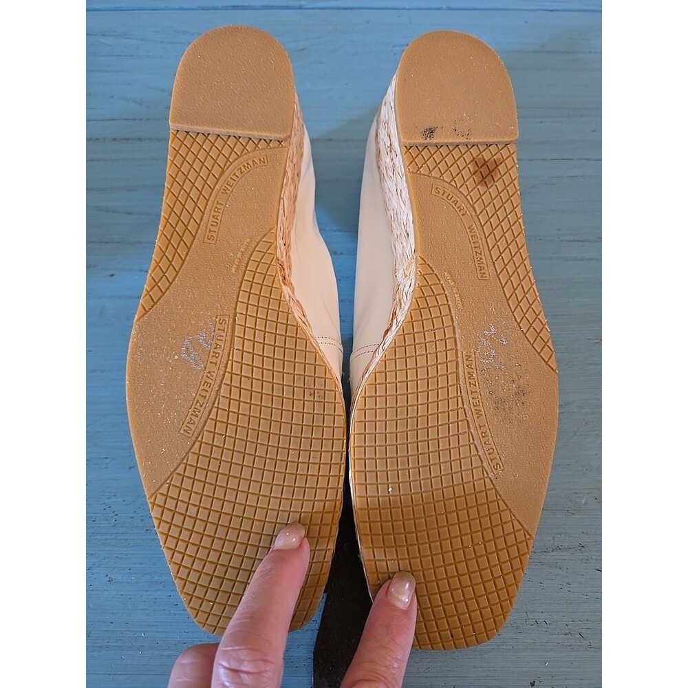 Stuart Weitzman Ivory Leather Espadrille Wedges with Braided Toe - Picture 7 of 8